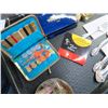 Image 2 : Tray Lot of Asst. Silverplate Utensils, Perfume Samples, Sewing Kit & Disney Travel Kit