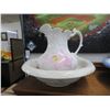 Image 1 : Painted Floral Motif Pitcher & Wash Bowl - Repaired