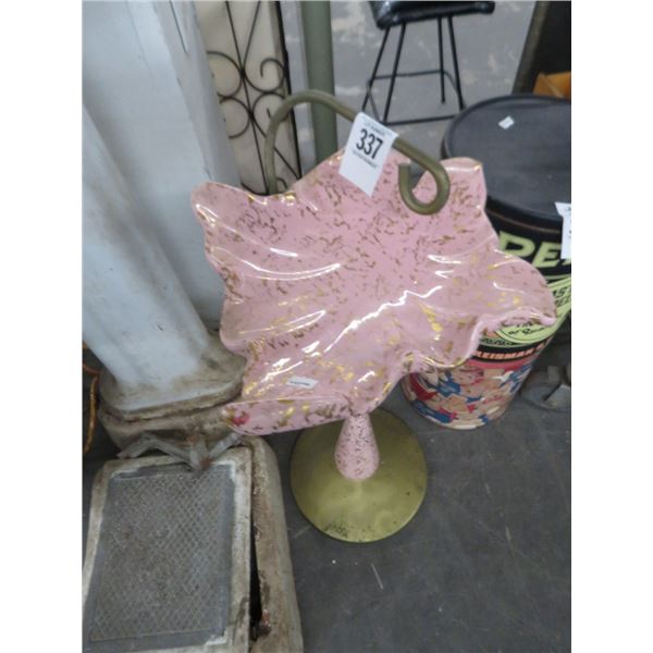 Art Deco Metal Pink Ceramic Ashtray Stand