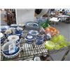 Image 2 : Shelf Lot of Blue China Set, Vases, Canisters & Glass