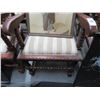 Image 2 : 6-Carved Mahogany Tan Stripe Padded Seat Vtg. Arm Chair (1 Damaged)