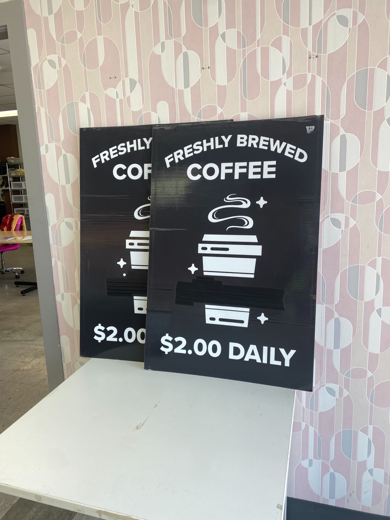 Fresh brewed coffee signs fit in a frame stand not included