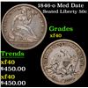 Image 1 : 1846-o Med Date Seated Half Dollar 50c Grades xf