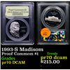 Image 1 : Proof 1993-S Madisom Modern Commem Dollar $1 Graded GEM++ Proof Deep Cameo By USCG