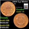 Image 1 : 1864 Lg Motto Two Cent Piece 2c Graded ms64+ rb By SEGS