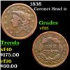 Image 1 : 1838 Coronet Head Large Cent 1c Grades vf+