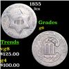 Image 1 : 1855 Three Cent Silver 3cs Grades g+
