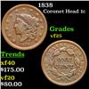 Image 1 : 1838 Coronet Head Large Cent 1c Grades vf+