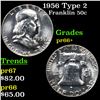 Image 1 : Proof 1956 Type 2 Franklin Half Dollar 50c Grades GEM++ Proof