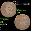 Image 1 : 1819 Coronet Head Large Cent 1c Grades g, good