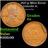 Image 1 : 1917-p Lincoln Cent Mint Error 1c Grades f+