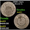 Image 1 : 1866 rays Shield Nickel 5c Grades Select Unc
