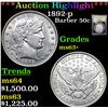 Image 1 : ***Auction Highlight*** 1892-p Barber Half Dollars 50c Graded Select+ Unc By USCG (fc)