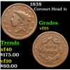 1838 Coronet Head Large Cent 1c Grades vf+