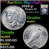 Image 1 : ***Auction Highlight*** 1928-p Peace Dollar $1 Graded Select+ Unc By USCG (fc)