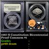 Image 1 : Proof 1987-S Constitution Bicentennial Modern Commem Dollar $1 Graded GEM++ Proof Deep Cameo By USCG