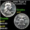 Image 1 : Proof 1956 Type 2 Franklin Half Dollar 50c Grades GEM++ Proof