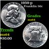 Image 1 : 1959-p Franklin Half Dollar 50c Grades Choice Unc