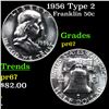 Image 1 : Proof 1956 Type 2 Franklin Half Dollar 50c Grades GEM++ Proof