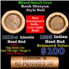 Image 1 : Mixed small cents 1c orig shotgun roll, 1919-s Wheat Cent, 1896 Indian Cent other end, brinks Wrappe