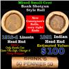 Image 1 : Mixed small cents 1c orig shotgun roll, 1916-d Wheat Cent, 1891 Indian Cent other end, brinks Wrappe