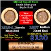 Image 1 : Mixed small cents 1c orig shotgun roll, 1915-d Wheat Cent, 1887 Indian Cent other end, brinks Wrappe