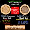 Image 1 : Mixed small cents 1c orig shotgun roll, 1918-d Wheat Cent, 1896 Indian Cent other end, brinks Wrappe