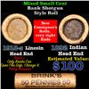 Image 1 : Mixed small cents 1c orig shotgun roll, 1918-s Wheat Cent, 1892 Indian Cent other end, brinks Wrappe