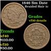 Image 1 : 1846 Sm Date Braided Hair Large Cent 1c Grades VF Details