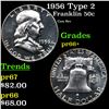 Image 1 : Proof 1956 Type 2 Franklin Half Dollar 50c Grades GEM++ Proof