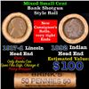 Image 1 : Mixed small cents 1c orig shotgun roll, 1917-d Wheat Cent, 1892 Indian Cent other end, brinks Wrappe