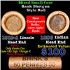 Image 1 : Mixed small cents 1c orig shotgun roll, 1919-d Wheat Cent, 1896 Indian Cent other end, brinks Wrappe