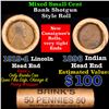 Image 1 : Mixed small cents 1c orig shotgun roll, 1918-d Wheat Cent, 1891 Indian Cent other end, brinks Wrappe