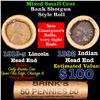 Image 1 : Mixed small cents 1c orig shotgun roll, 1919-s Wheat Cent, 1892 Indian Cent other end, brinks Wrappe