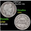 Image 1 : 1904-p Barber Dime 10c Grades vf+