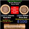 Image 1 : Mixed small cents 1c orig shotgun roll, 1918-d Wheat Cent, 1888 Indian Cent other end, Brinks Wrappe