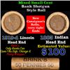 Image 1 : Mixed small cents 1c orig shotgun roll, 1919-d Wheat Cent, 1883 Indian Cent other end, Brinks Wrappe