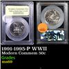 Image 1 : 1991-1995-P WWII Modern Commem Half Dollar 50c Graded Gem+++++ Unc BY USCG