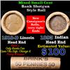 Image 1 : Mixed small cents 1c orig shotgun roll, 1918-d Wheat Cent, 1893 Indian Cent other end, Brinks Wrappe