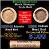 Image 1 : Mixed small cents 1c orig shotgun roll, 1917-d Wheat Cent, 1883 Indian Cent other end, Brinks Wrappe
