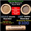 Image 1 : Mixed small cents 1c orig shotgun roll, 1918-s Wheat Cent, 1897 Indian Cent other end, Brinks Wrappe