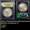 Image 1 : 1987-p Constitution Bicentennial Modern Commem Dollar $1 Graded Gem+++++ Unc BY USCG