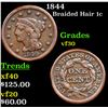 1844 Braided Hair Large Cent 1c Grades vf++