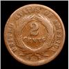 Image 3 : 1864 Large Motto Two Cent Piece 2c Grades f+
