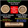 Image 1 : Mixed small cents 1c orig shotgun roll, 1919-s Wheat Cent, 1883 Indian Cent other end, brinks Wrappe