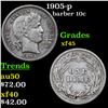 Image 1 : 1905-p Barber Dime 10c Grades xf+