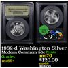 Image 1 : 1982-d Washington Silver Modern Commem Half Dollar 50c Graded ms69+ By USCG