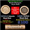 Image 1 : Mixed small cents 1c orig shotgun roll, 1919-d Wheat Cent, 1893 Indian Cent other end, brinks Wrappe