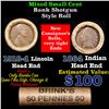 Image 1 : Mixed small cents 1c orig shotgun roll, 1918-d Wheat Cent, 1864 Indian Cent other end, brinks Wrappe