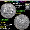 Image 1 : ***Auction Highlight*** 1901-p Morgan Dollar $1 Graded Select Unc By USCG (fc)